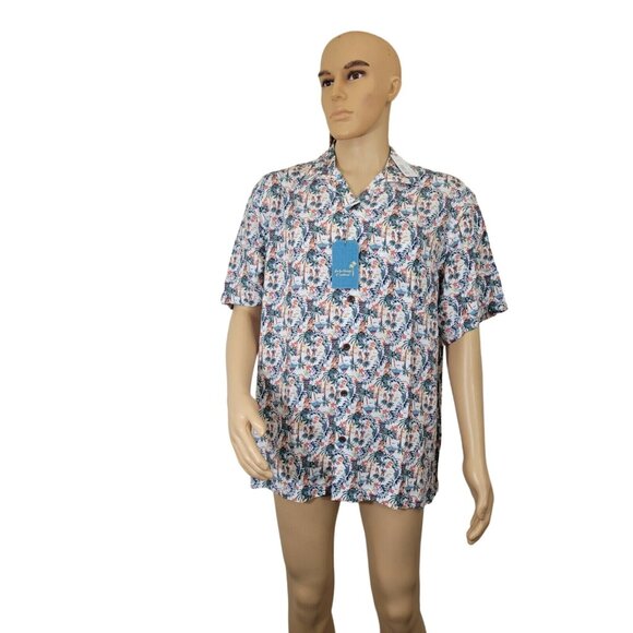 Caribbean Men's Shirt Size L  Hawaiian Palm Tree short sleeve Button Up NWT 37 - Picture 3 of 10